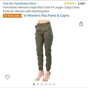 High-Waist Slim Fit Cargo Pants w/ Belt